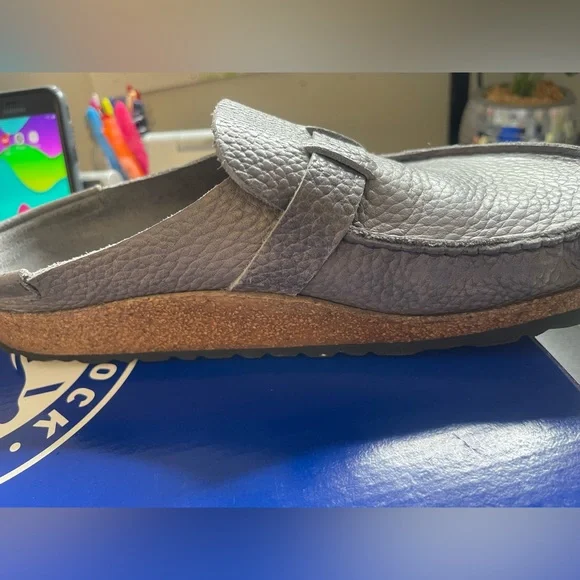 Birkenstock Pebble Gray Leather Clogs - Picture 5 of 11